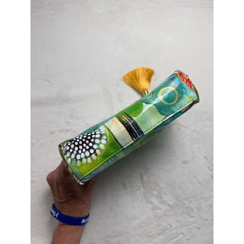 PAPAYA! Small Tassel Pouch Artistic Floral Makeup Travel Bag Green Multi